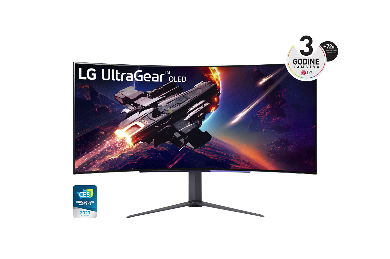 LG 45'' UltraGear? OLED Curved Gaming Monitor WQHD s 240Hz Brzina kadrova i 0.03ms (GtG) vrijeme odziva, prikaz prednje strane, 45GR95QE-B