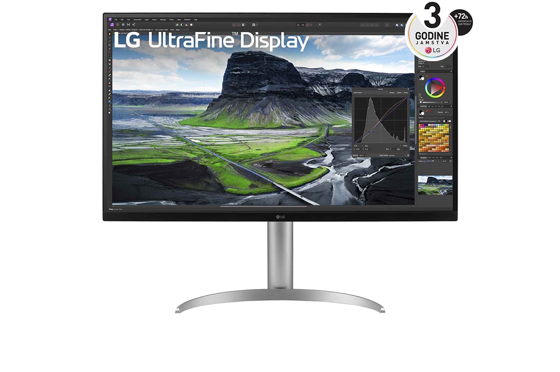 LG 31.5” UHD 4K Nano IPS Monitor s Auto Self Calibration, prikaz prednje strane, 32UQ85R-W
