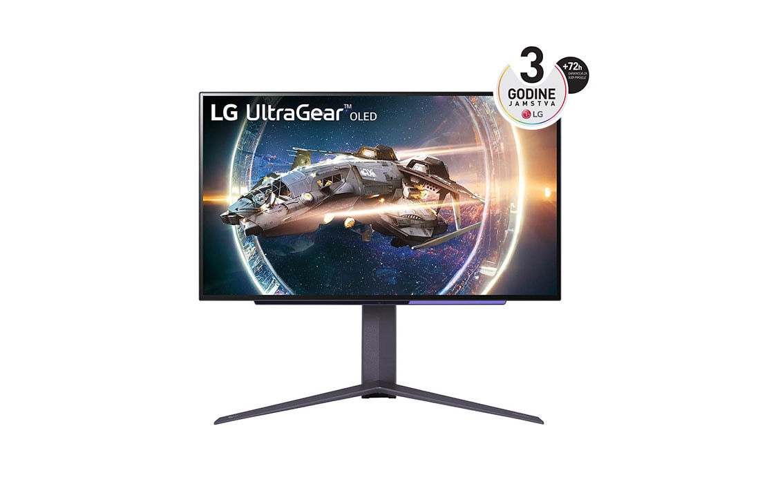 LG 27'' UltraGear? OLED Gaming Monitor QHD s 240Hz Brzina kadrova i 0.03ms (GtG) vrijeme odziva, prikaz prednje strane, 27GR95QE-B