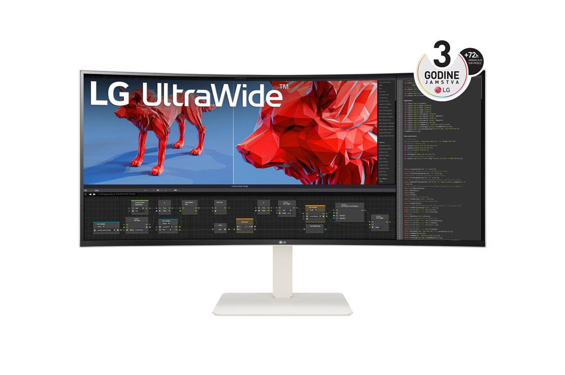 LG 38” UltraWide? omjer slike 21:9, zakrivljeni IPS monitor s brzinom osvje?avanja od 144 Hz, prikaz prednje strane	, 38WR85QC-W