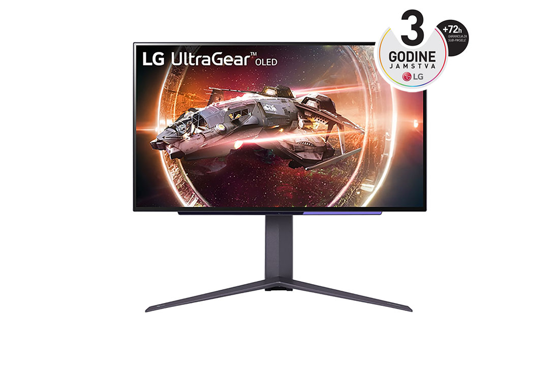 LG 27” UltraGear? OLED 16:9 omjer slike QHD gaming monitor s brzinom osvje?avanja od 240 Hz, prikaz prednje strane, 27GS95QE-B