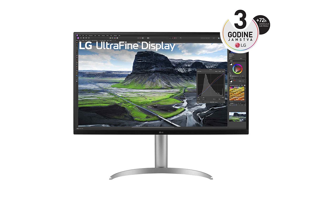LG 32” UltraFine? omjer slike 16:9 4K IPS monitor s brzinom osvje?avanja od 60 Hz, prikaz prednje strane, 32UQ850V-W