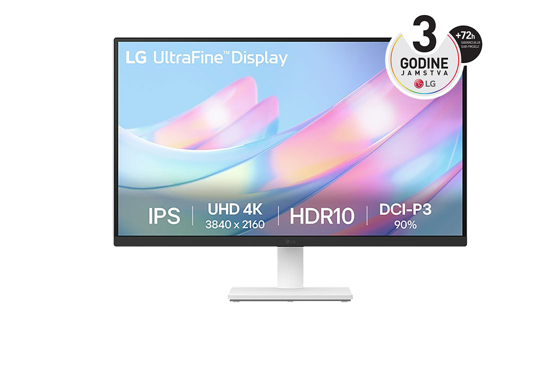 LG 27” UltraFine? omjer slike 16:9 4K IPS monitor s brzinom osvje?avanja od 60 Hz, prikaz prednje strane, 27US500-W