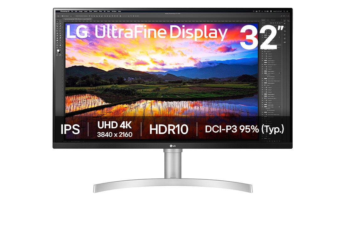 LG 32” UltraFine? omjer slike 16:9 4K IPS monitor s brzinom osvje?avanja od 60 Hz, Prikaz prednje strane, 32UN650K-W