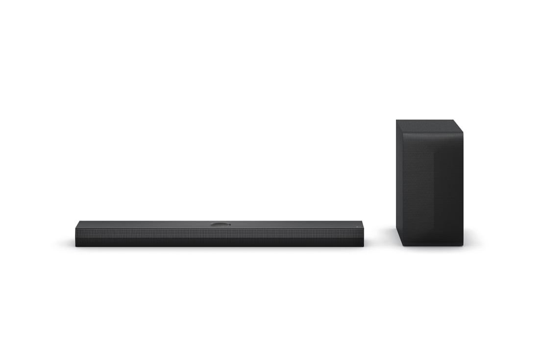 LG  LG Soundbar model S70TY s Dolby Atmos 3.1.1-kanalnim zvukom za televizor 2024, Prikaz prednje strane LG Soundbara S70TY i niskofrekventnog zvu?nika (subwoofer), S70TY