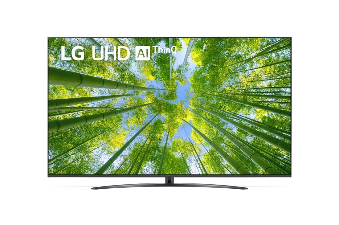 LG UHD 75'' UQ8100 4K TV, Prikaz prednje strane televizora LG UHD s nadogra?enom slikom i na njoj logotip proizvoda, 75UQ81003LB