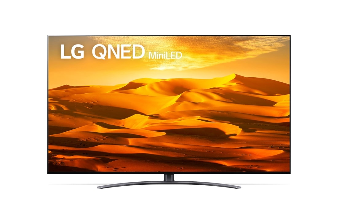 LG QNED 86'' QNED91 MiniLED 4K TV, Prikaz prednje strane televizora LG QNED s nadogra?enom slikom i na njoj logotip proizvoda, 86QNED913QE