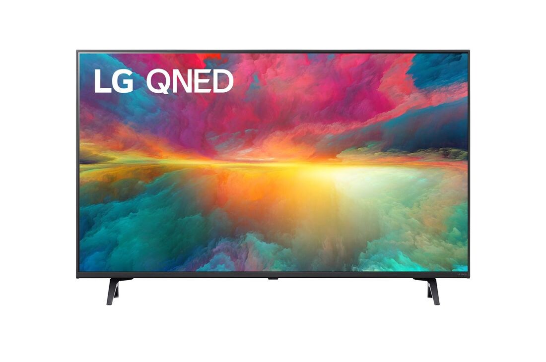 LG Pametni televizor LG QNED 77 od 43 in?a u 4K tehnologiji 2023, Prikaz prednje strane televizora LG QNED s nadogra?enom slikom i na njoj logotip proizvoda, 43QNED773RB