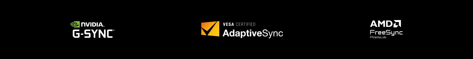 Logotipi NVIDIA G-SYNC, VESA AdaptiveSync? certification, AMD FreeSync Premium.