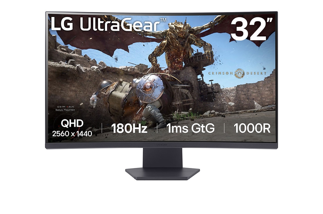 LG ??? ''32 ??????? ???? UltraGear? QHD 180Hz 1ms (GtG) ???? ?HDR10 / FreeSync ???? 16:9, ??? ????, 32GS60QC-B