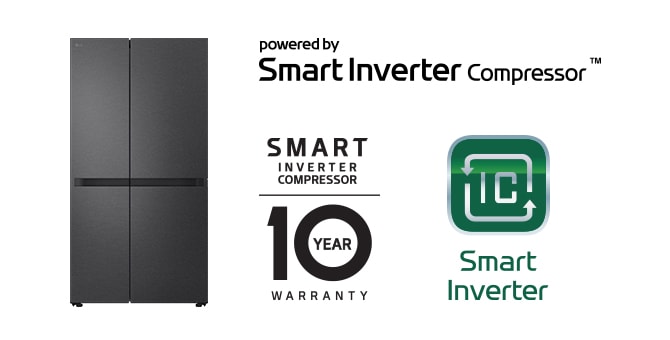 Product image with Smart Inverter Compressor? Logo and 10 year warranty Logo.