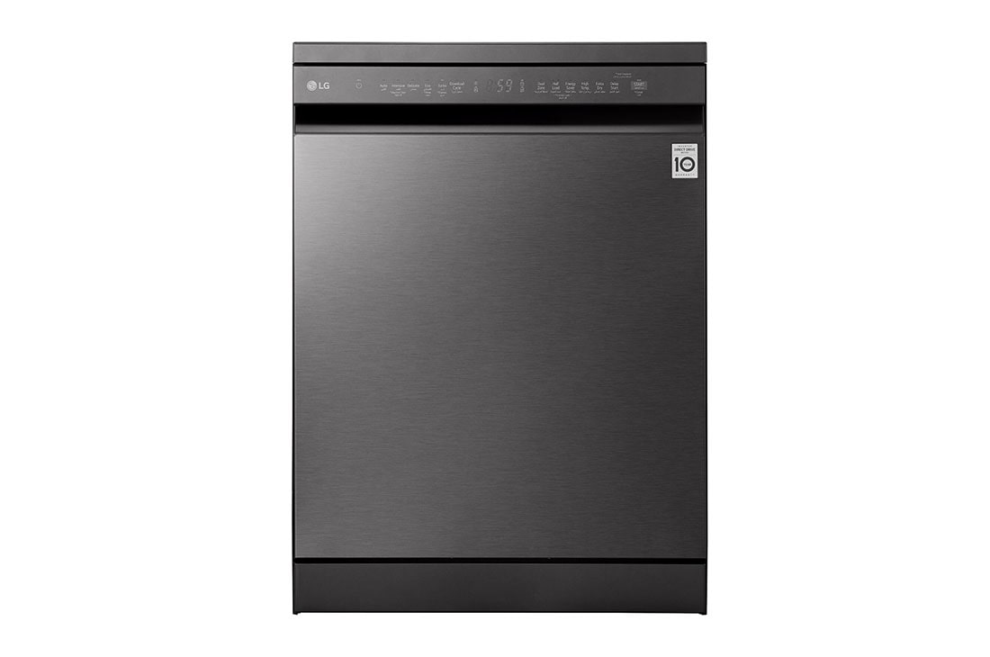 LG QuadWash? Dishwasher, 14 Place Settings, EasyRack? Plus, Inverter Direct Drive, ThinQ, Black color, front view, DFC513FD