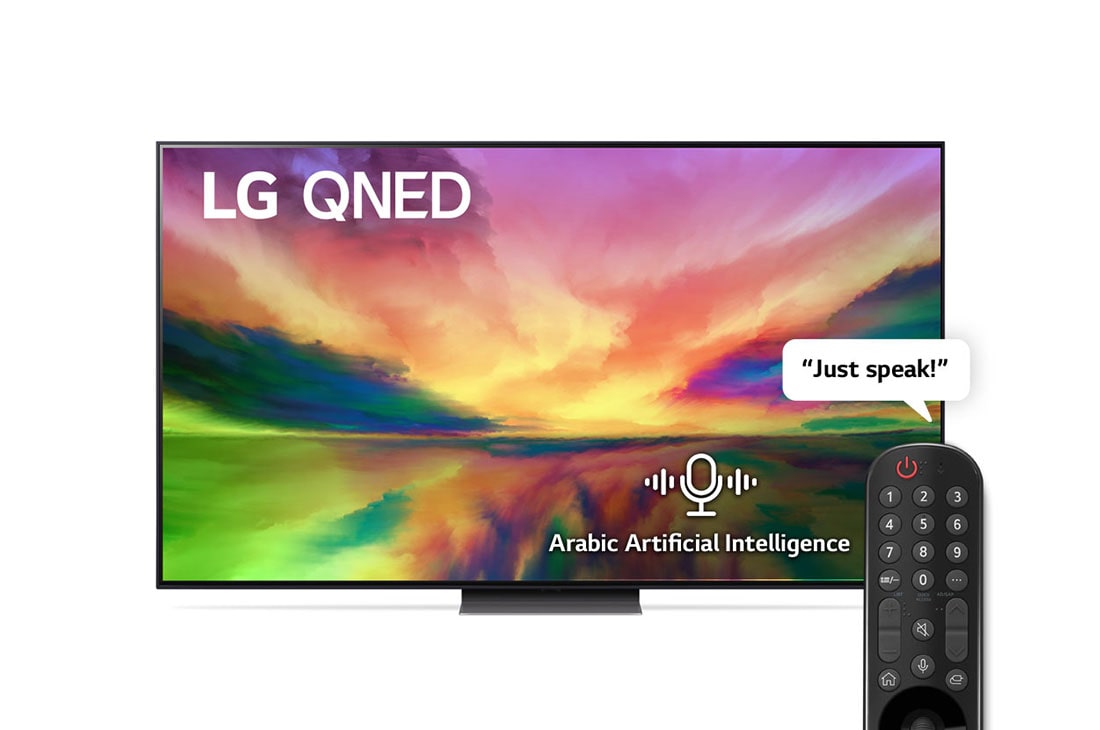 LG, Colour Technology QNED TV, 75 inch QNED81R series, WebOS Smart AI ThinQ, Magic Remote, 3 side cinema, HDR10, HLG, AI Picture Pro, AI Sound Pro (5.1.2ch), 1 pole stand, 2023 New, A front view of the LG QNED TV with infill image and product logo on, 75QNED816RA