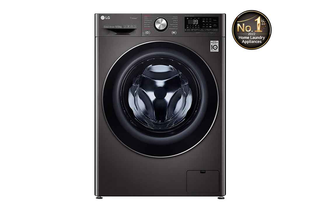 LG 9/6kg Front Load Washer & Dryer, AI DD?, TurboWash?360?, Black Steel Color, F4V9VCP2E, F4V9VCP2E