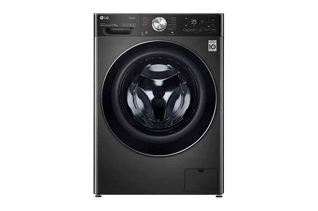 LG 12/8kg Front Load Washer & Dryer, AI DD?, TurboWash?360?, Black Steel Color, front, WDV1260BRP