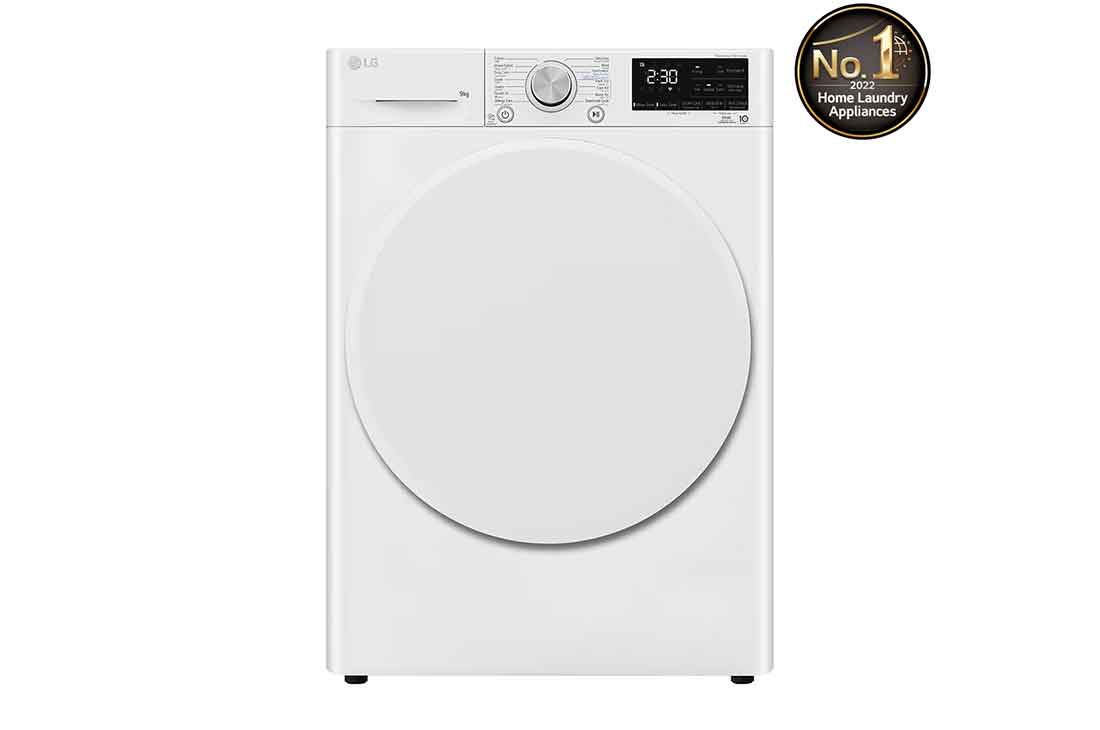 LG Energy Saving Dryer, 9kg, White, Capable Drying with Dual Heat Pump, Front, RH90V3AV0N