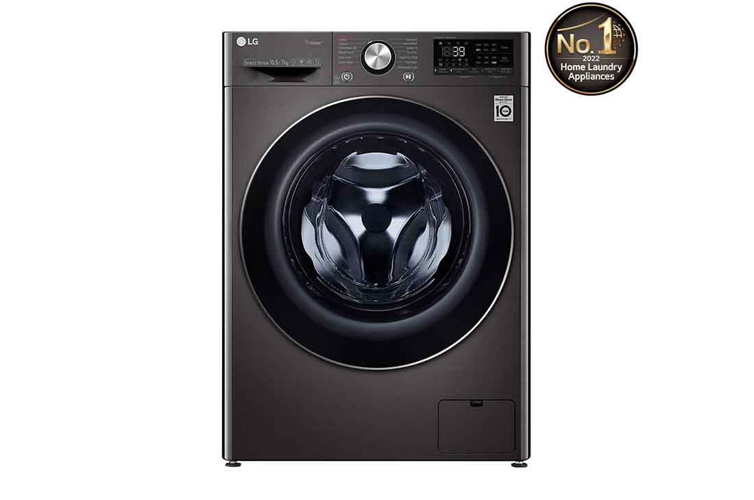 LG 10.5/7kg Front Load Washer & Dryer, AI DD?, TurboWash?360?, Black Steel Color, Front view, F4V9RCP2E