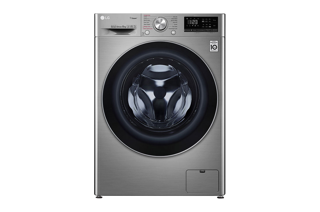 LG 8Kg Front Load Washer, AI DD?, Steam?, Silver Color, Front view, F4V5TYP2P