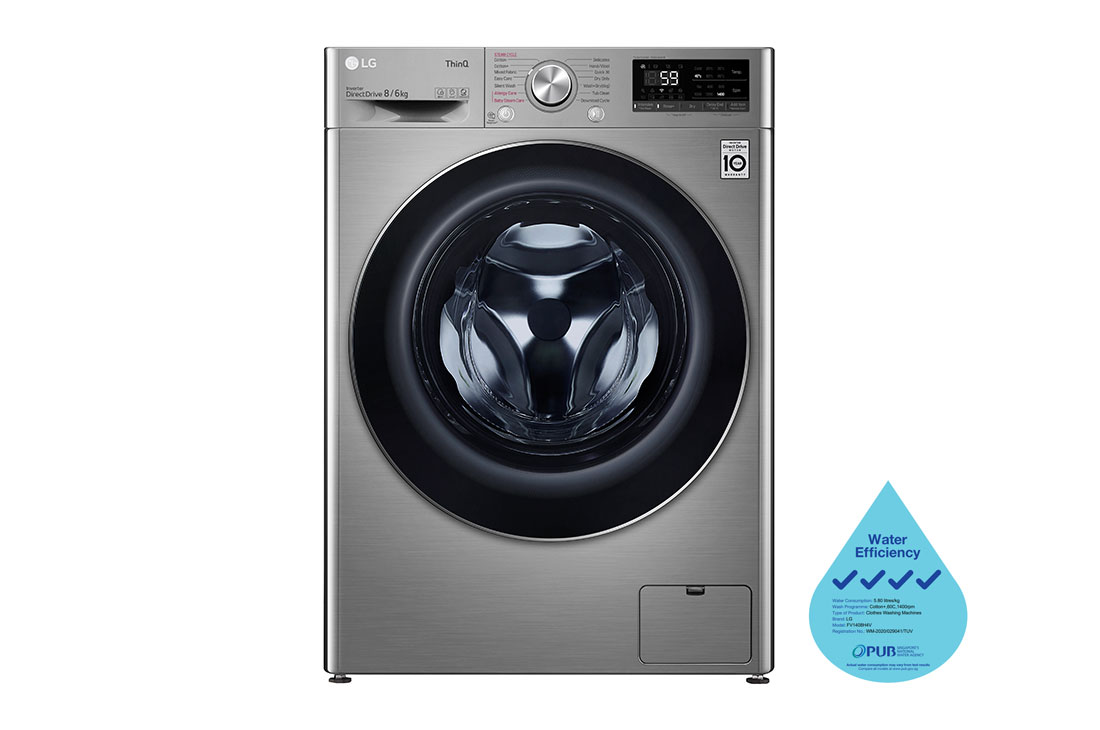LG 8/6kg, AI DD? Front Load Washer Dryer, Front view , FV1408H4V
