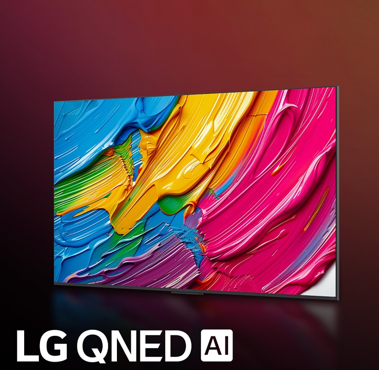 LG QNED TV spalvotame juodame fone. Ekrane rodomas ry?kus ir spalvingas meno kūrinys, kuriame demonstruojama QNED spalv? technologija ir geb?jimas dideliu kontrastu rodyti plat? atspalvi? spektr?. Matomas LG QNED AI logotipas. Pavadinimas skamba taip: ?Kiekviena spalva patobulinta su Dynamic QNED Color.