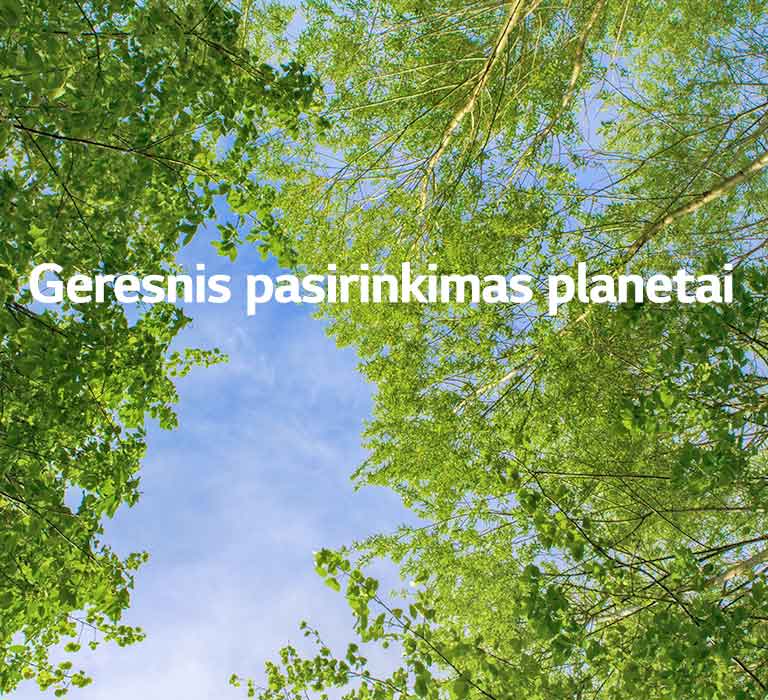 Per vidur? pateiktas ?alias atvaizdas pilnas sodri? med?i? lap? ir dangaus. Pagrindiniame tekste pastorintu ?riftu nurodyta ?Geresnis pasirinkimas planetai“