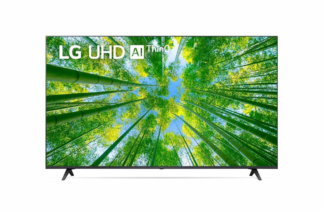 LG 65 coli? UHD 4K televizorius 65UQ7900, LG UHD televizoriaus vaizdas i? priekio su papildomu vaizdu ir gaminio logotipu, 65UQ79003LA