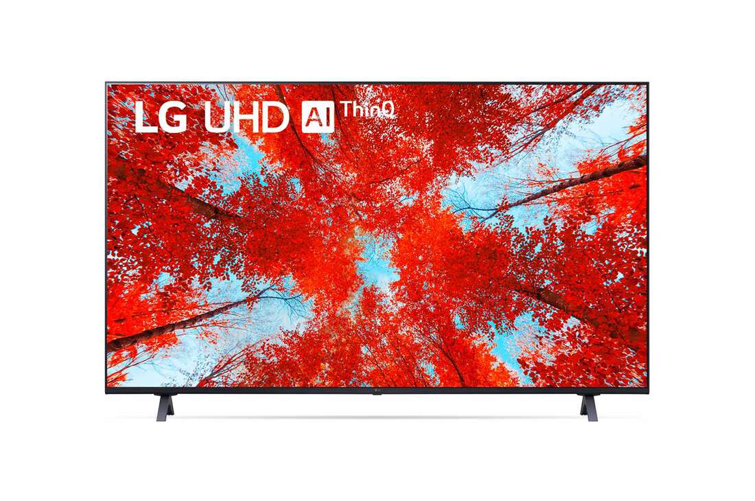 LG 55 coli? UHD 4K televizorius 55UQ9000, LG UHD televizoriaus vaizdas i? priekio su papildomu vaizdu ir gaminio logotipu, 55UQ90003LA