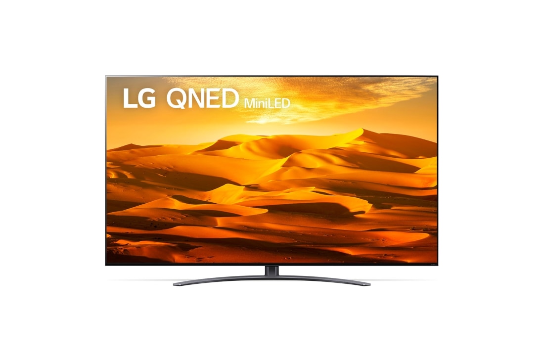LG 65 coli? QNED  televizorius, LG QNED televizoriaus vaizdas i? priekio su papildomu vaizdu ir gaminio logotipu, 65QNED913QA