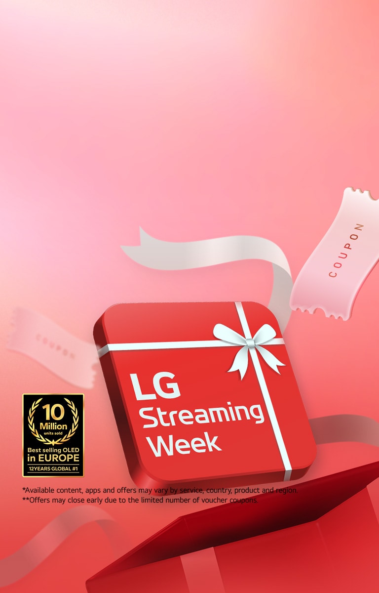 Parādīta sarkana kaste ar tekstu "LG Streaming Week".