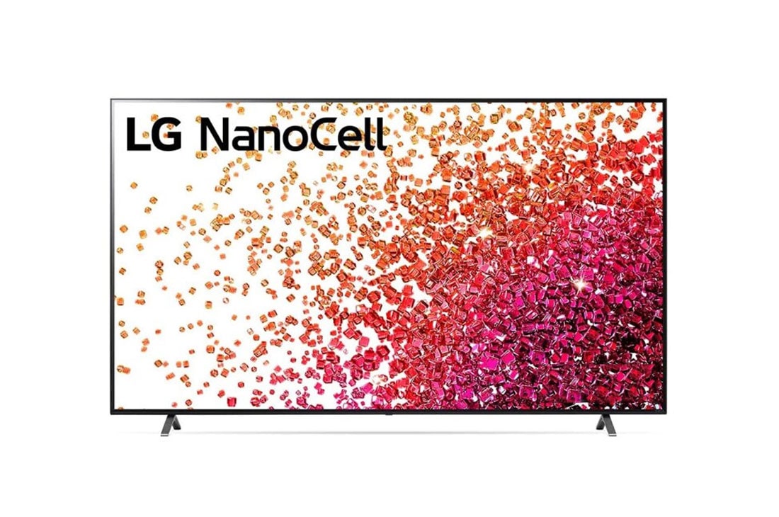 LG 75 collu NanoCell 4K televizors ar α7 procesoru un HGIG re?īmu spēlēm, Skats no priek?puses uz LG NanoCell televizoru, 75NANO753PA