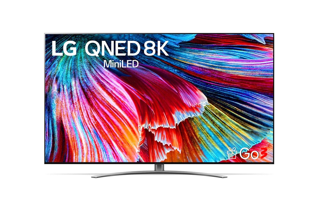 LG 86 collu QNED 8K televizors, Skats no priek?puses uz LG QNED televizoru, 86QNED993PB