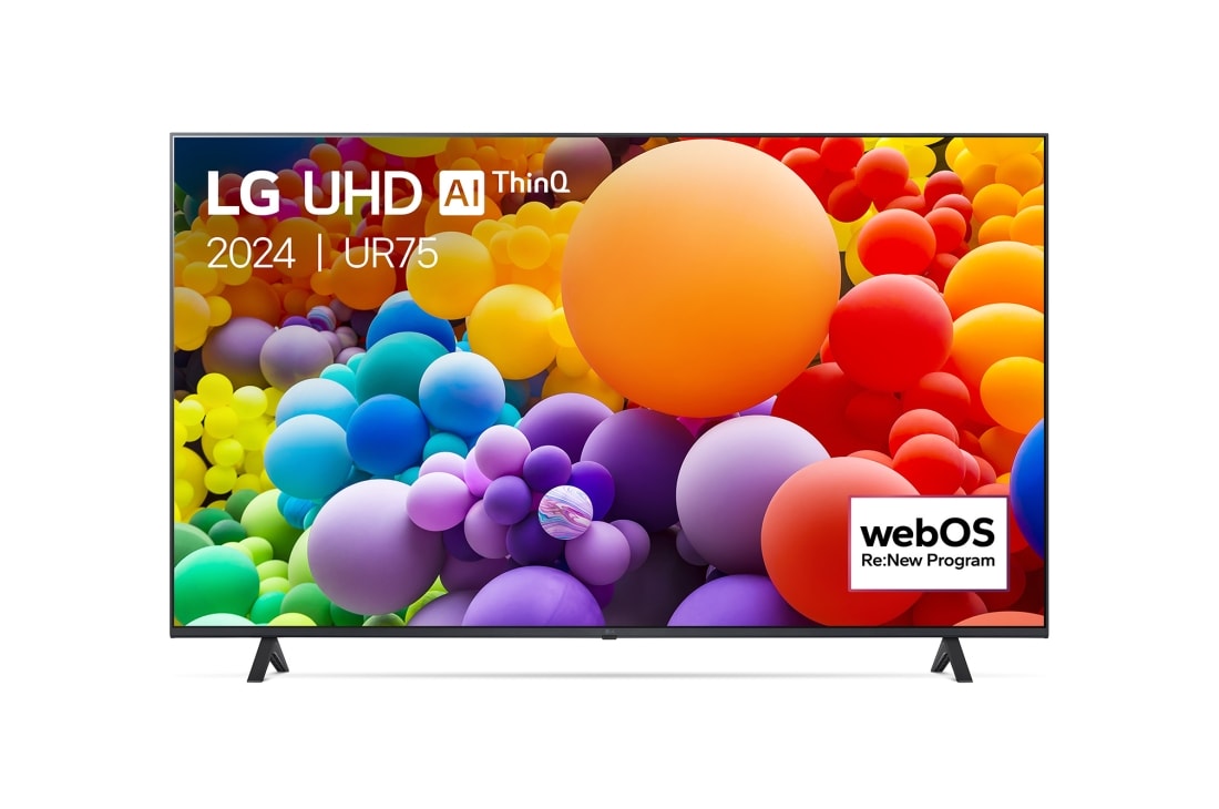 LG 55 collu LG UHD AI 4K viedtelevizors UR75 WebOS24 2024, Skats no priek?puses uz LG UHD televizoru, 55UR75003LK