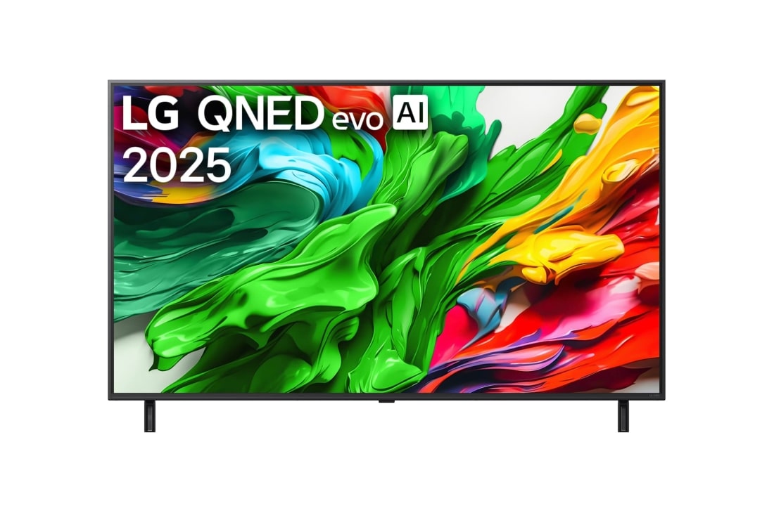 LG 55 collu LG QNED evo AI 4K viedtelevizors QNED85 2025, LG QNED evo QNED85 TV teleri esivaade, LG QNED evo AI Logo on ülanurgas. LG QNED evo QNED85 TV teler maalib v?rvikirevaid tekstuure., 55QNED85A3C