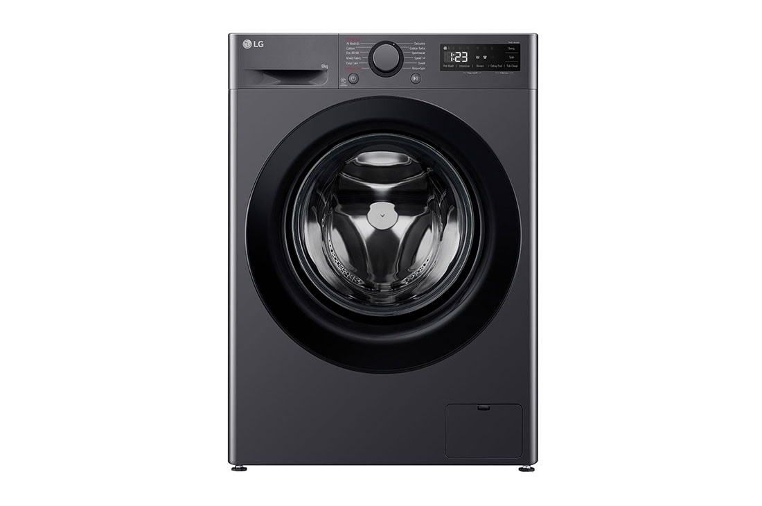 LG  LG ve?as ma?īna 8kg | Dzi?ums 475mm | A-10% | R5 sērija | Melna | AI DD? | Steam? | Inverter Direct Drive?, Skats no priek?as, F2WR508SBM