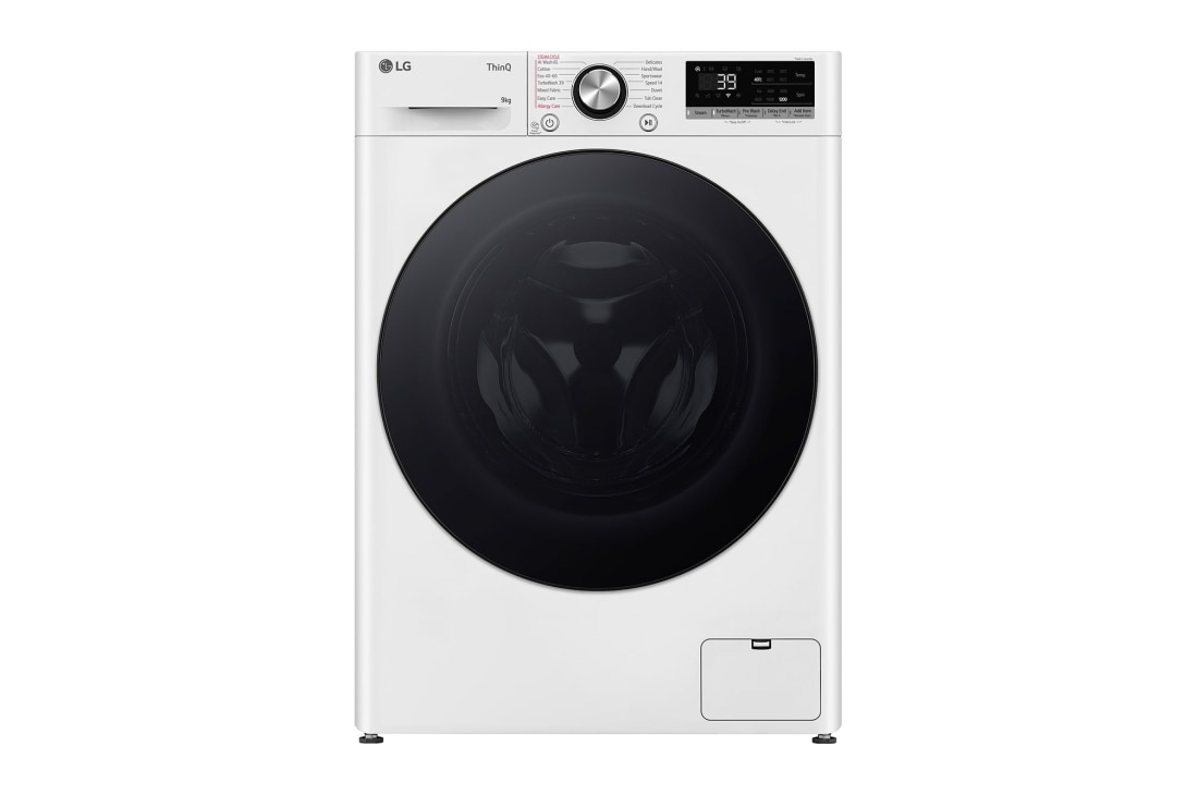 LG ?aura ve?as ma?īna 9kg | AIDD | R7 sērija A–10% | Dzi?ums 47.5 cm I Balta | Turbowash360 | Steam | WiFi |F2WR709S2W, front view, F2WR709S2W