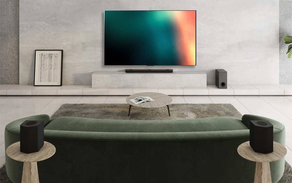 Dzīvojamā istaba ar vienu no labākajiem LG televizoru ska?u pane?iem