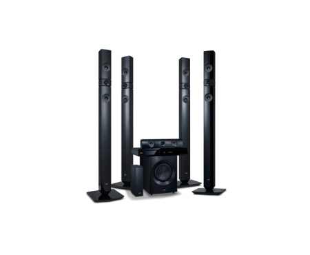 LG 5,1-kanals hjemmekinosystem med tr?dl?se bakh?yttalere. Kraftige 1200 W h?yttalere med aramidmembran. Ekstra SMART Blu-ray med nettleser, Wi-Fi, DLNA, Private Sound, 4K oppskalering og 3D-st?tte. 5 sekunders oppstart. Tallboy bak- og fronth?yttalere., BH7530TWN