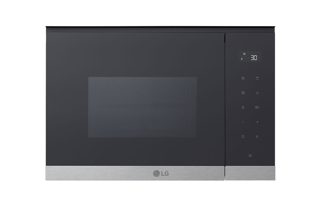 LG 25 liter integrert mikrob?lgeovn i rustfritt st?l med Auto-Cook og grillfunksjon, 900 W, Front, MG7Z2593D