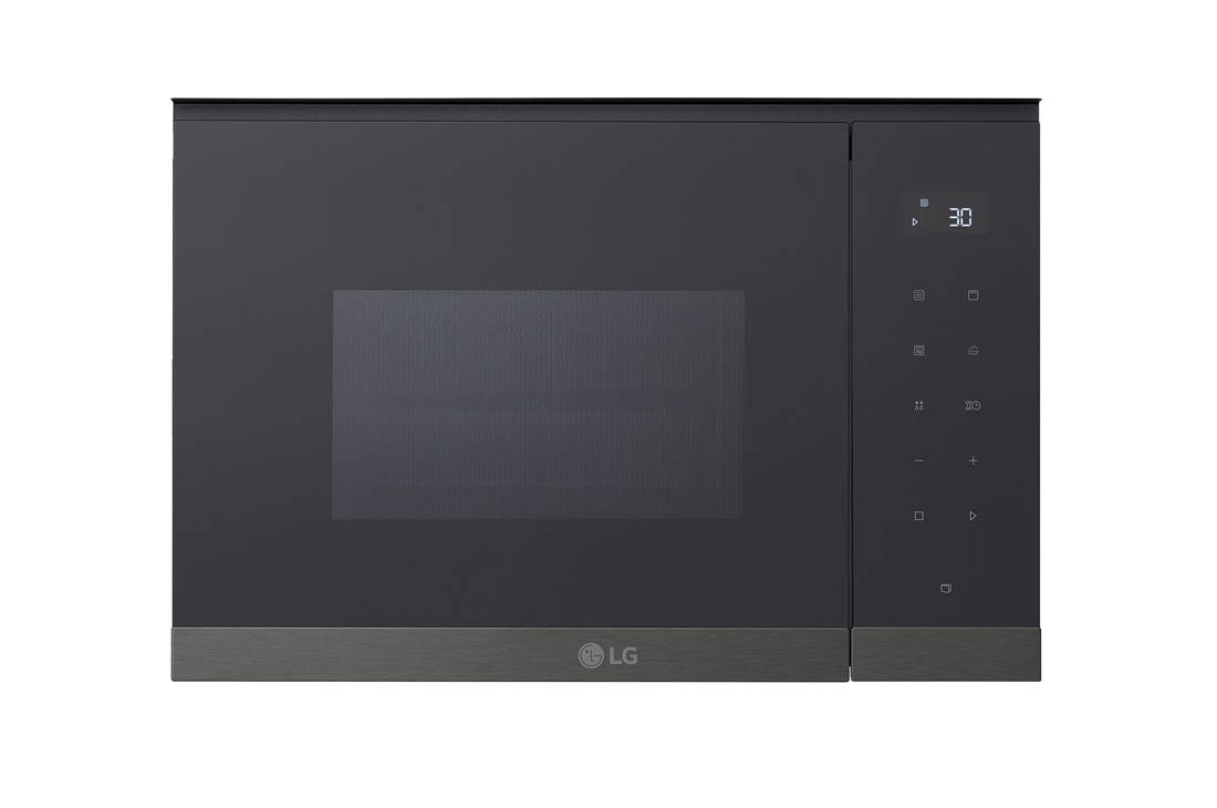 LG 25 liter integrert mikrob?lgeovn i matt svart st?l med Auto-Cook og grillfunksjon, 900 W, Front, MG7Z2593B