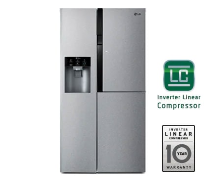LG side-by-side-skap – med automatisk avriming, d?r-i-d?r oppbevaring og vann- og isdispenser (nettovol. 614 l), GS9366PZQVD