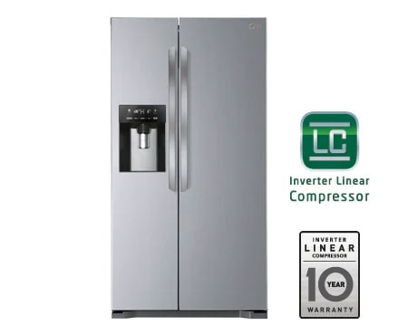 LG side-by-side-skap med automatisk avriming og isdispenser (nettovolum 508 liter), GSL325NSCV