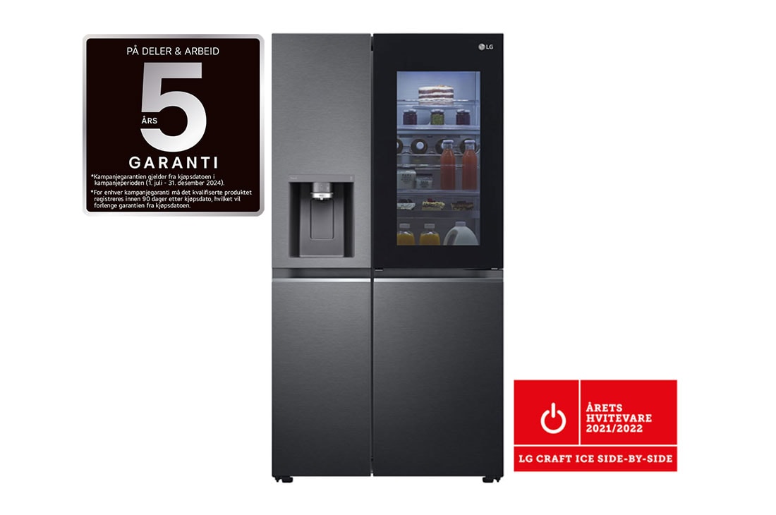 LG 635L InstaView Door in Door? Side by Side (Matte Black Steel), Craft Ice, Energiklasse E, Smart Diagnosis? med Wi-Fi, GSXV90MCDE, GSXV90MCDE