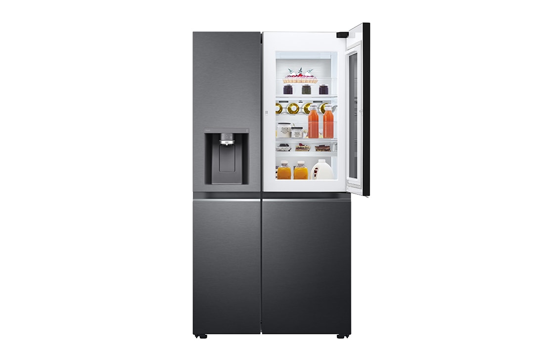 LG 635L InstaView Door in Door? Side by Side (Matte Black Steel), Energiklasse E, Vann/isdispenser med vanntilkobling, Smart Diagnosis? med Wi-Fi, GSXV90MCAE, GSXV90MCAE