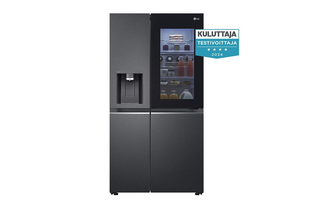 LG 635L InstaView Door in Door? Side by Side (Matte Black Steel), Energiklasse E, Vann/isdispenser uten vanntilkobling, Smart Diagnosis? med Wi-Fi, GSXV91MCAE