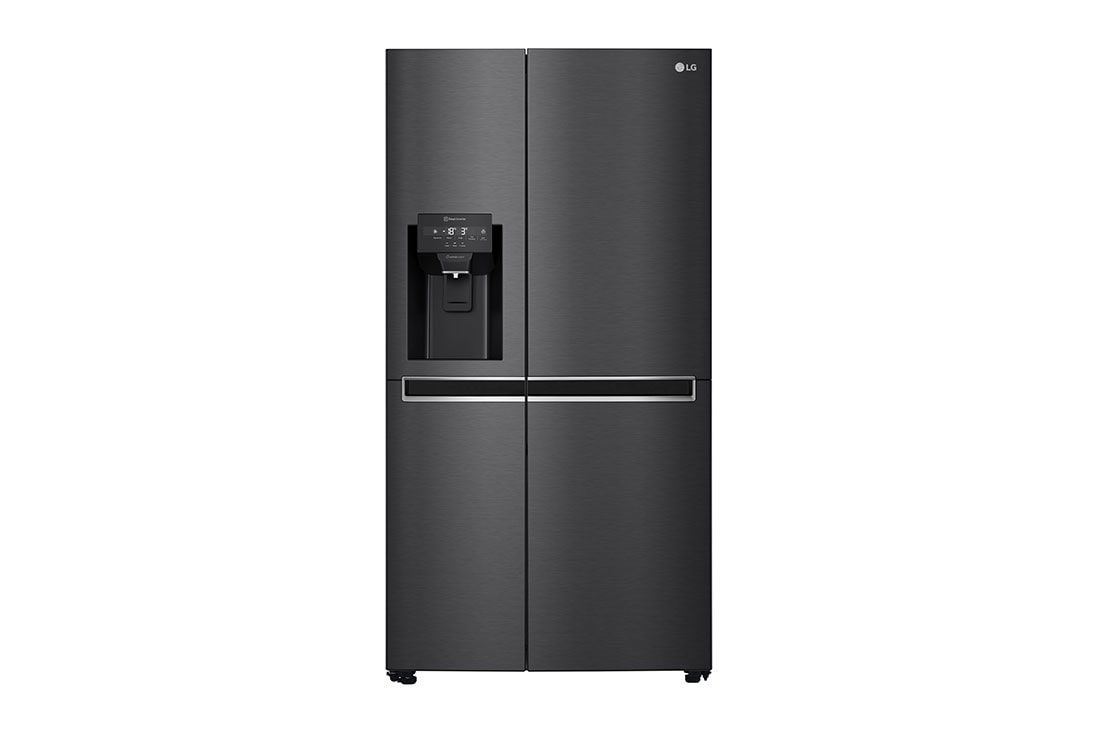 LG 634L Side by Side (Matte Black Stainless Steel), Energiklasse F, Vann/isdispenser uten vanntilkobling, Smart Diagnosis?, front view, GSLV31MCXM