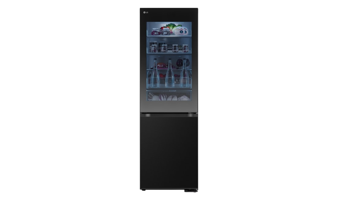 LG 186M 349L Kombiskap(Essence Black) - Energiklasse C, InstaView?, Nature Fresh, Door Cooling+? Smart Diagnosis? med Wi-Fi, Front_Off_Cover_Food4, GBG5160CEV