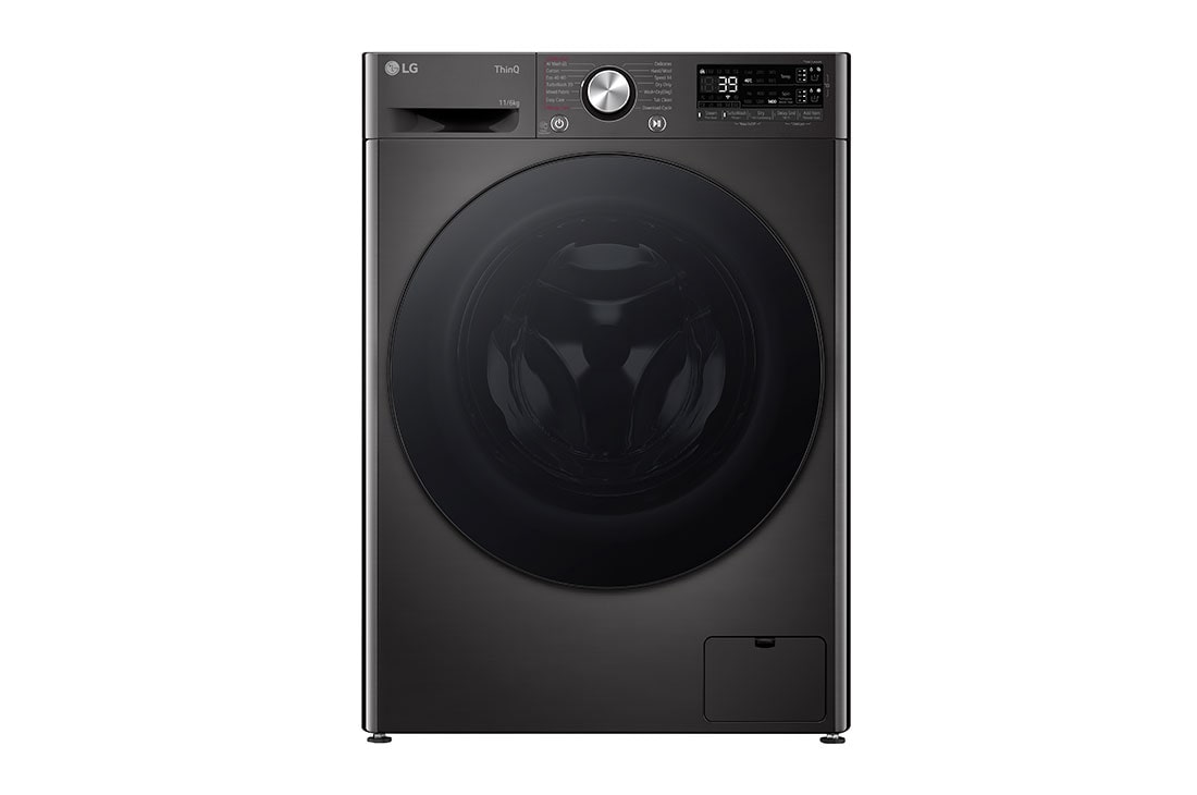 LG 11 kg / 6 kg Kombinert vaskemaskin/t?rketrommel(Svart) - Auto-Dose, Steam, Energiklasse E, TurboWash?360, AI DD?, Smart Diagnosis? med Wi-Fi, front view, CV94E7S2QA