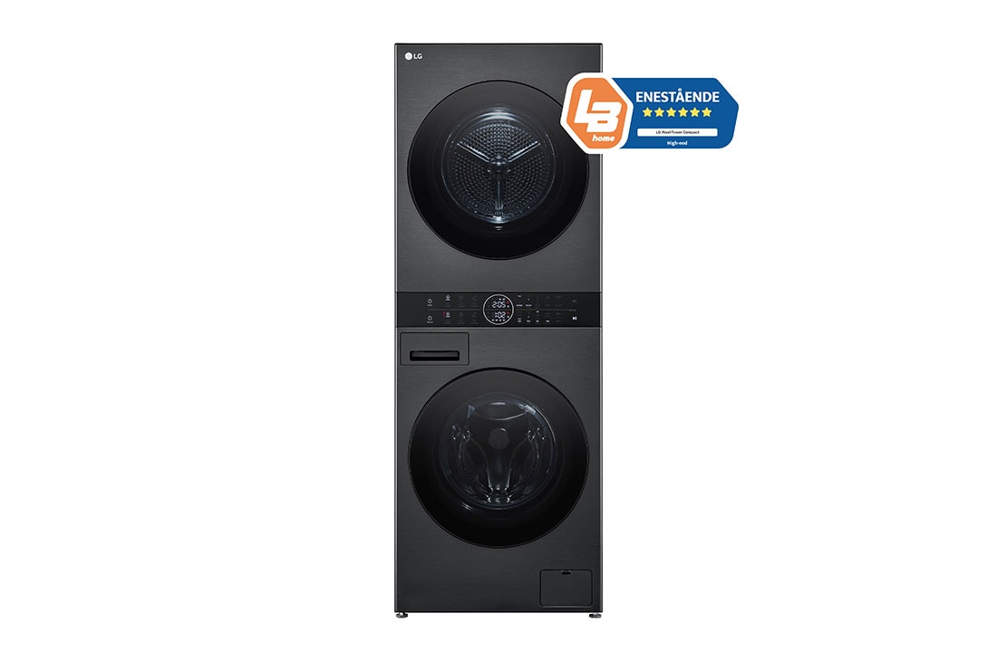 LG 12 kg / 10 kg WashTower(Svart) - Energiklasse A/A+++, Steam, TurboWash?360, AI DD?, Dual Inverter Heatpump?, WT1210BBF_Front_LightOff, WT1210BBF