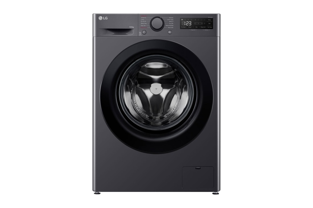 LG 9 kg / 6 kgKombinert vaskemaskin/t?rketrommel(Svart) - Steam, Energiklasse A/D, AI DD?, Smart Diagnosis?, Front View, P4Y5VRP6J