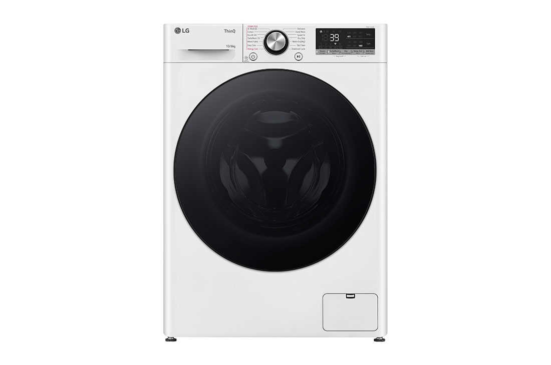 LG 10 kg / 6 kg Kombinert vaskemaskin/t?rketrommel(Hvit) - Steam, Energiklasse A/D, TurboWash?360, AI DD?, Smart Diagnosis? med Wi-Fi, Front View, CV94V7S2WN